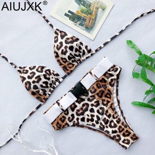 AIUJXK Leopard Print Lingerie Women Bra And Panty Set New Arrival Summer Beach Buckle Sexy High Waist 2 Piece Swimsuit Female