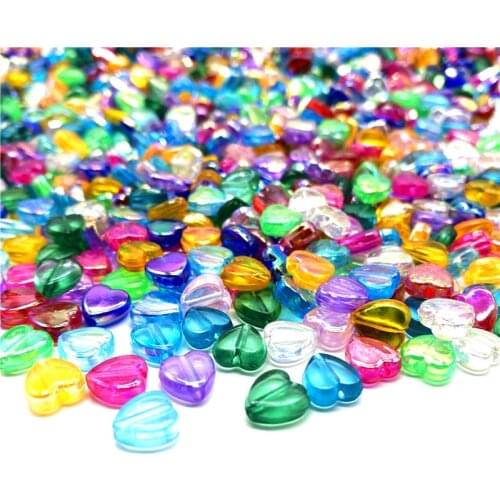 100pcs 8mm Acrylic Spacer Beads Heart-shaped Charm Transparent Rainbow Color Beads For Jewelry Making DIY Jewelry Accessories
