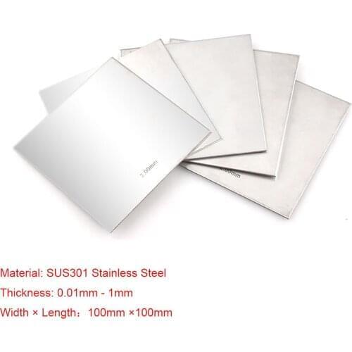 10pcs 100x100mm SUS 301 Stainless Steel Square Plate Polished Plate Sheet Laser Cutting DIY Materials Thickness 0.01 to 1mm