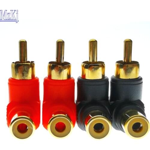 2Pair HOT NEW Red Black Gold RCA Right Angle Connector Plug Adapters Male To Female 90 Degree Elbow For Audio Adapter