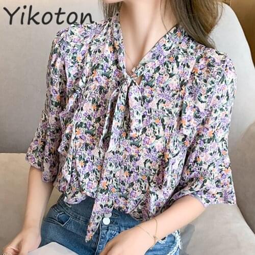 2021 Summer Slim Blouse Shirt Fashion Short Sleeve V Neck Elegant Work Wear Chiffon Casual Floral Ladies Chic Tops Plus Size 4XL