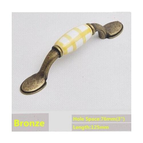 76mm Yellow ceramic kitchen cabinet handles antique brass cupboard pull bronze drawer dresser furniture knobs pulls handles 3"