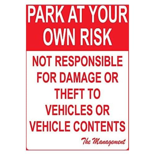 NGFD Park at Your Own Risk Not Responsible for Damage Or Theft Aluminum Metal Sign Metal Sign 8x12 inch