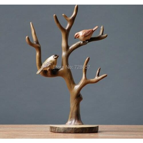 American Pastoral Retro Resin Bird Loves in the Tree Figurine Decor Craftworks Adornment Accessories Embellishment Furnishing