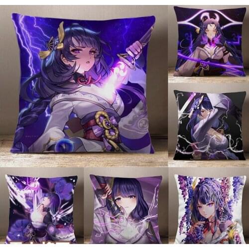 Anime Genshin Impact Raiden Shogun Cartoon Peach Skin Dakimakura Plush Stuffed Throw Pillow Bed Sofa Cushion Cosplay