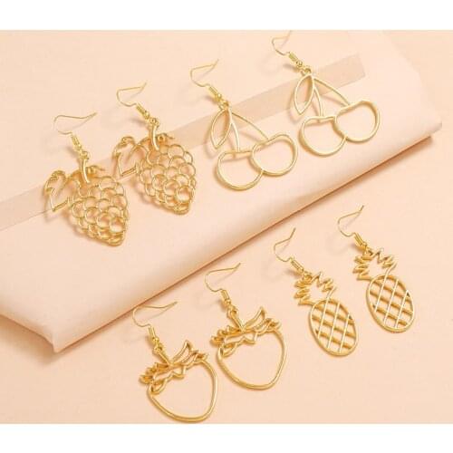 Aprilwell 4 PCs Pendant Earrings For Women 2021 Sale Fruit Trend Piercing Gold Color Fashion Clothing French Jewelry Gift Girl