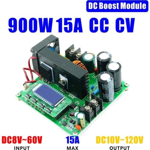 900W 15A Digital Display DC-DC Boost Converter 8-60V to 10-120V Constant Current Voltage CC CV Step Up Module