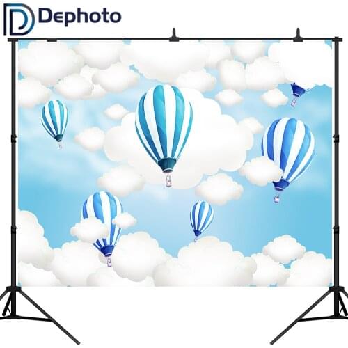 DePhoto Hot Air Balloon Backdrop Kids Birthday Party Blue Sky Clouds Baby Shower Photography Background Photo Studio Props