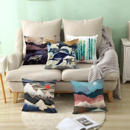 Pillow Cushion Covers Pillowcase Geometric Scene Print Peach Skin Decorative Throw Pillows Cover for Sofa Decor Home 45*45cm/Pc