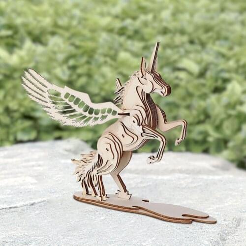 DIY 3D Licorne Model Puzzle Game Gift Toy Brain Teaser Construction Set for Teens Kid Adult Wooden Desktop Decor