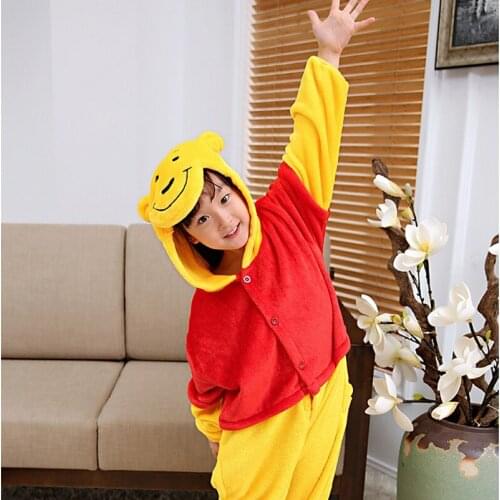 Children Kids Animal Costume Cosplay Winnie Bear Halloween Anime Hooded Onesie Costumes Jumpsuit for Boy Girl Pajama