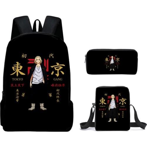 3-piece Tokyo Swastika Avenger Backpack + Shoulder Bag + Pencil Case Three-piece School Bag Set 3D Bag Wallet