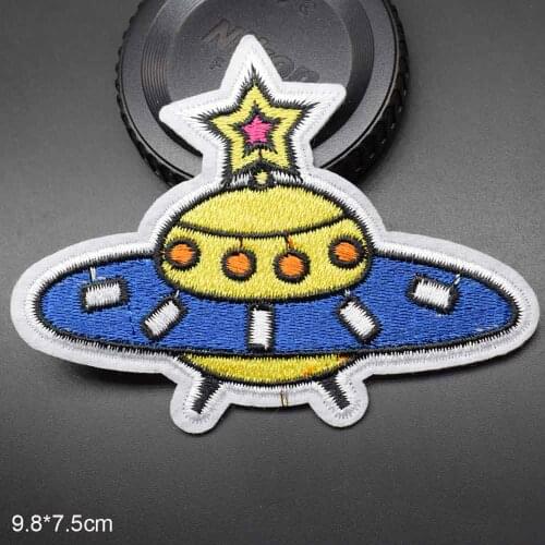 Space UFO With Star on the top Iron On Embroidered Clothes Patches For Clothing Wholesale
