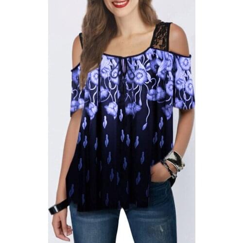 Summer Fashion Women Floral Print Long Sleeve T-Shirts Tops Ladies Casual Lace Loose T-Shirts Plus Size 6-20