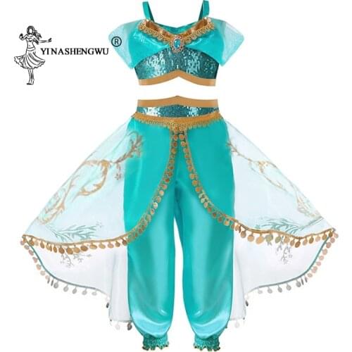 Cosplay Costume Girls Aladdins Lamp Jasmine Princess of Arabian Indian Dress up Costumes Children Halloween Belly Dance Dresses