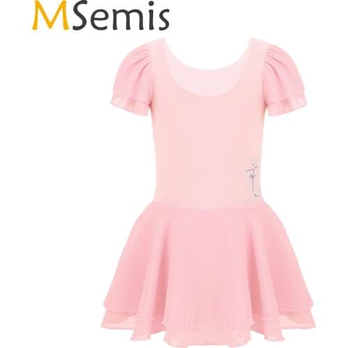MSemis Dance Costume Toddler Girl Sheer Ruffle Sleeve Tutu Skirt Ballet Dress Gymnastic Leotard Ballerina Professional Trainning