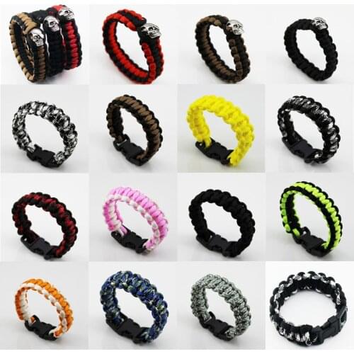 Outdoor Paracord Survival Bangle Bracelets Men Siver Tone Skull Rope Wristband Camping Hiking Emergency Buckle Bracelet Jelwery
