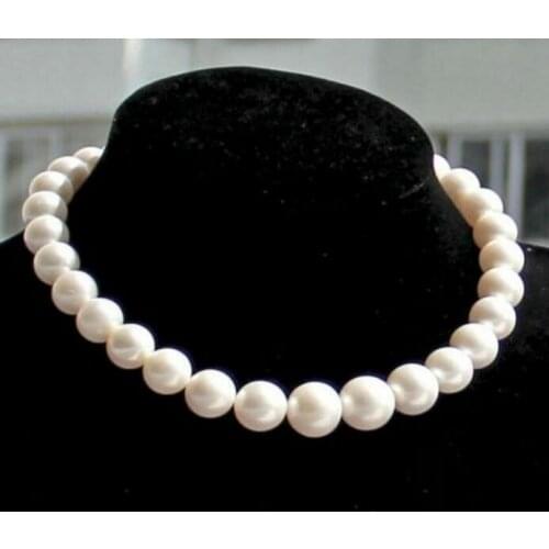 Charming natural AAA 11-12mm white pearl necklace 18" 36" Yellow CLASP