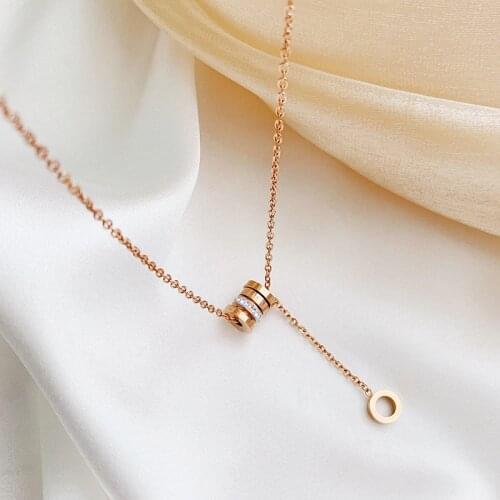 Titanium Steel Minimalism Choker Necklace Korean Lucky Ball Rhinestone Pendants Necklaces Women Fashion Jewelry All Match