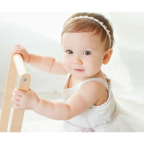 Baby Girl Princess Lace Flowers Diamond Pearl Headbands Elastic Hairbands Solid Ribbon Hair Hairwear Infant Accessories for Girl