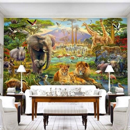 Dropship Custom Mural Wallpaper Waterproof Forest Elephant Lion Animal Background Decor 3d Wallpaper Living Room Bedroom Decor