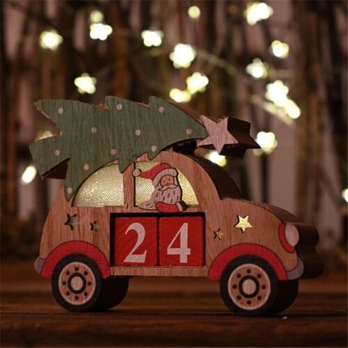 Christmas Decorations Wooden Car Calendar Ornaments with Lights Santa Snowman Christmas Ornaments Kids Christmas Gift Navidad