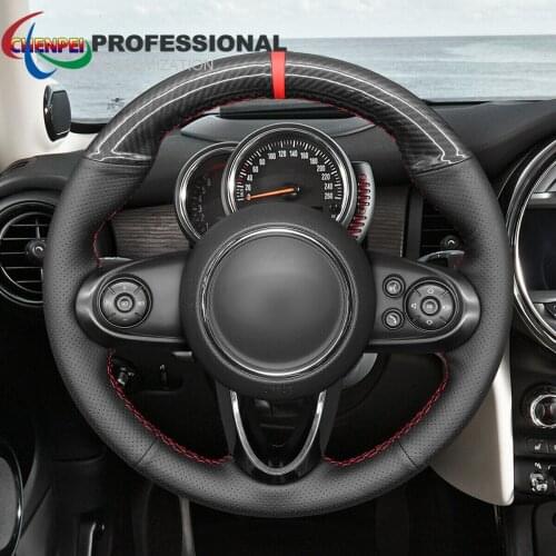DIY Hand-Sewn Non-Slip Leather PU Carbon Fiber Steering Wheel Cover For Mini Clubman (with Bulges) Car Interior Accessories