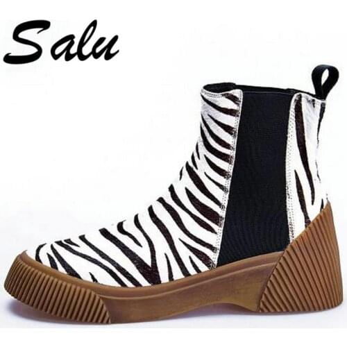 Salu New Ankle Boots Fashion Retro horsehair Women Shoes Handmade High Quality Spring Autumn Winter Short Boots