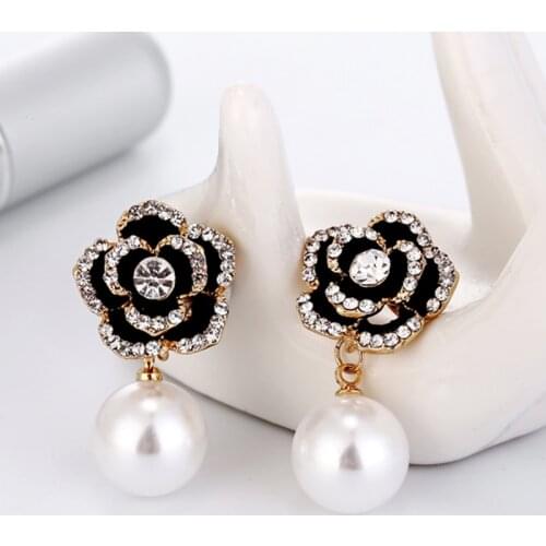 Classic Rose Flower Earring Imitation Pearl Rhinestone Drop Earrings For Women/Girls Christmas Gifts Jewelry Accessories2019