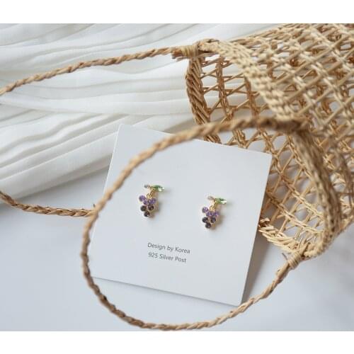S925 Silver Purple Gradient Flashing Diamond Small Grape Cute Personality Exquisite Fresh Everyday Wild Earrings Women