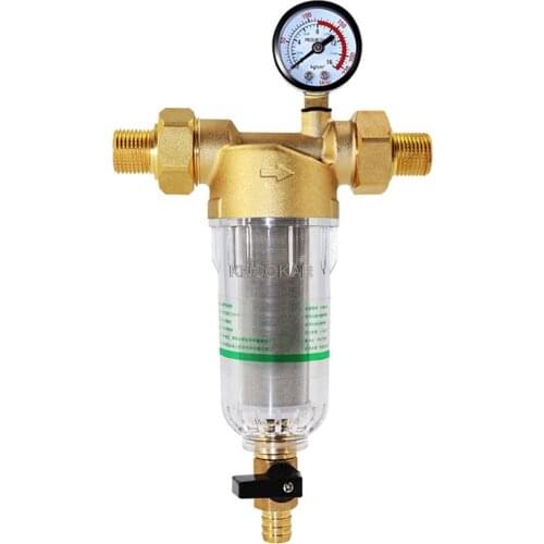 Water Pre Filter System 2/5 Inch&1 Inch Brass Mesh Prefilter Purifier W/ Reducer Adapter&Gauge