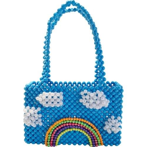 Bead Bag Flower Beaded Bag Yellow Pearl Woman Oblique Cross Double with Single Shoulder Handbags Bag Handmade Female Bucket Bag