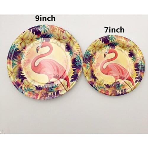 6pcs Hawaii Party Luau Pink Flamingo Theme Disposable 7/9inch Paper Plates Party Tableware