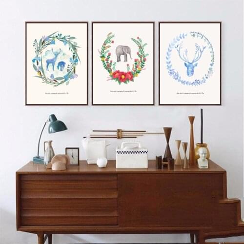 Triptych Nordic Watercolor Paintings Animal&Flower Minimalist Home Wall Decor Picture Art Canvas Painting Living Rooms Bedroom
