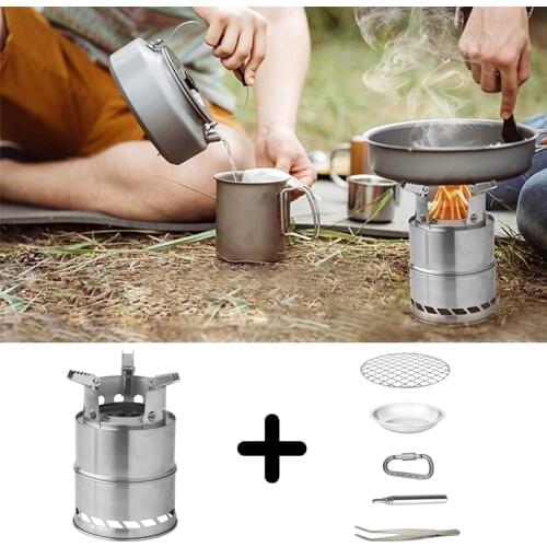 Camping Windproof Wood Stoves Furnace Set Portable Charcoal Solid Alcohol Picnic Stoves Outdoor Barbecue Cooking Equipment