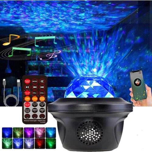 LED Star Galaxy Porjector Rotating Starry Sky Lamp Bluetooth USB Music Player Remote Control Water Wave Decoration Romantic Gift