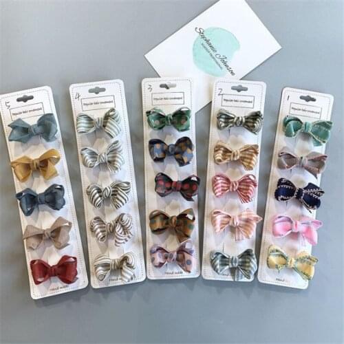 10pcs/lot Polka Dot Bows Hair Clips for Girls Gingham Plaid Cotton Hair Bows Fashion Hairpins Barrettes Kids Hair Accessories