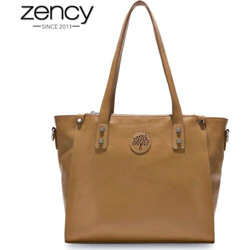 Zency 100% Genuine Leather Black Handbag Fashion Women Shoulder Bag Large Capacity Shopping Bags Lady Crossbody Messenger Purse