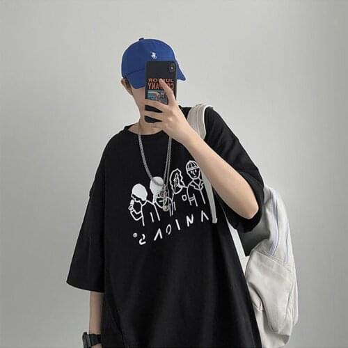 Womens Summer White Five-point Short-sleeved T-shirt Loose Oversized Tops Ins Portrait Printing Harajuku Hip-hop Y2k Met Tees