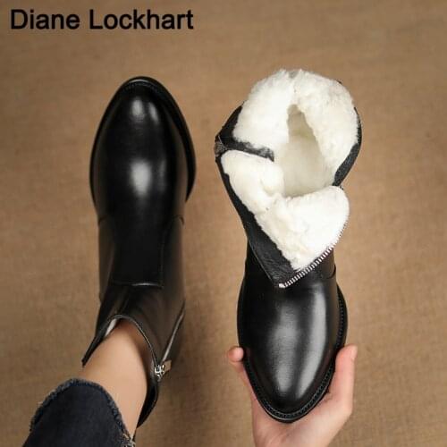 Women Winter Boots Genuine Leather Chelsea boots wool lined warm Lady Fashion shoes Female cowboy boots 2020 new femmes bottes