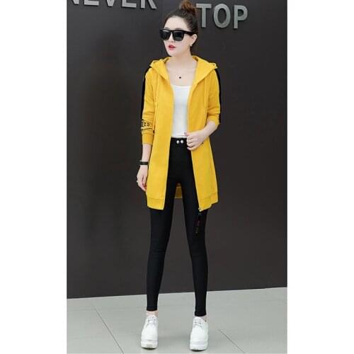 2019 spring autumn new female hooded long Korean version of the loose long-sleeved cardigan shirt jacket A422