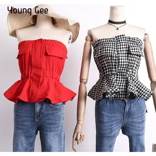 Young Gee Summer Sexy Crop Top Plaid Bustier Cropped Feminino Womens Tanks Tops Fitness Strappy Bra Tank Top Female Camis mujer