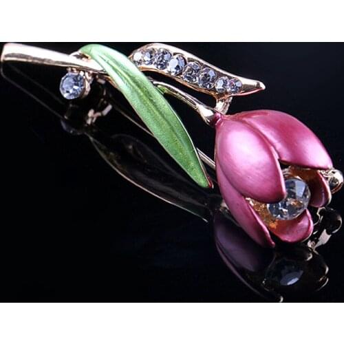 10PCS Enamel Tulip Flower Brooch Pins Metal Party Banquet Crystal Accessories for Women Fashion Garment Brooches Wedding XZ071