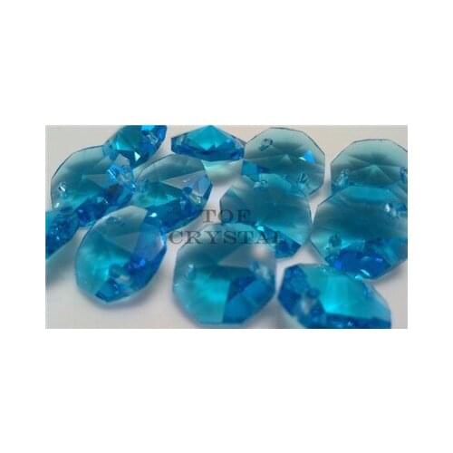 100Pcs 14MM Aquamaire Glass Crystal Octagon Beads In 1 Hole/2Holes Freeshipping