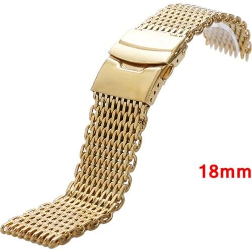 18mm Stainless Steel Mesh Watch Band Strap Fold Over Clasp With Safety Solid With Safety Men Women Replacement
