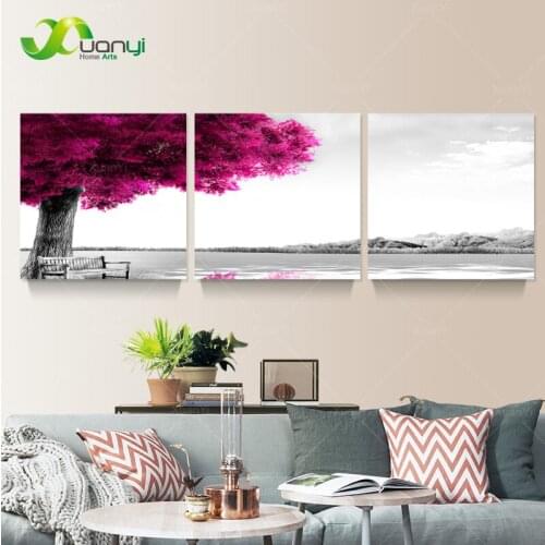 3 Panel Red Tree Landscape Canvas Painting Poster And Print Cuadros Decoration Modular Wall Art Picture For Living Room Unframed