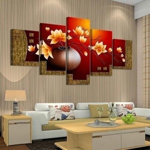 5 Pcs Picture Flower Vase Canvas Art Print Oil Painting Wall Pictures for Living Room Bedroom Wall Paintings Modern Canvas decor