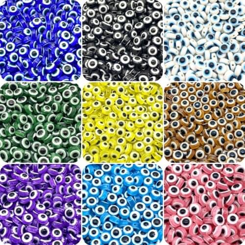 50Pcs 8/10mm Oval Beads Evil Eye Resin Spacer Beads for Jewelry Making DIY Bracelet Beads Accessories