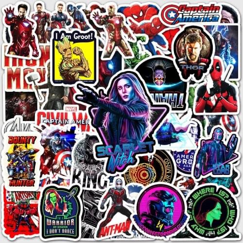 52PCS Disney Marvel The Avengers Stickers Cool Anime Laptop Guitar Luggage Skateboard Waterproof Graffiti Sticker Kids Toys
