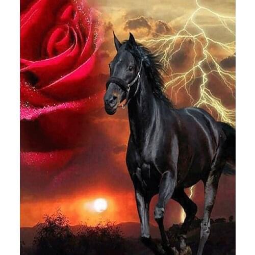 DIY Diamond Painting Horse And Flower Full Square Diamond Embroidery Mosaic Cross Stitch Animal Rhinestones Home Decor FG64